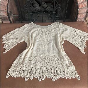 Beautiful Vintage Embroidered 100% Cotton Top unbranded L